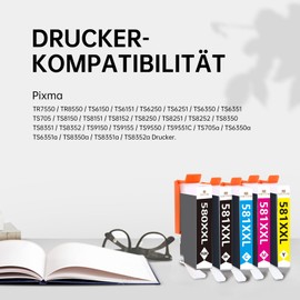 JINTUM 580 581 Printer Cartridges Compatible with Canon PGI-580XXL CLI-581XXL Pack of 5 for Pixma TR8550 TS6150 TS6350 TS6350a TS6250 TS8150 TS8151 TS8152 TS8250 TS8251