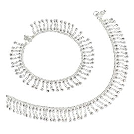 Efulgenz Silver Tone Indian Anklets for Women Crystal Ankle Bracelet Pair Anklet Set with Tassel Charms Antique Jewelry Payal Beach Barefoot Feet Jewelry for Women, One Size, Copper, No Gemstone