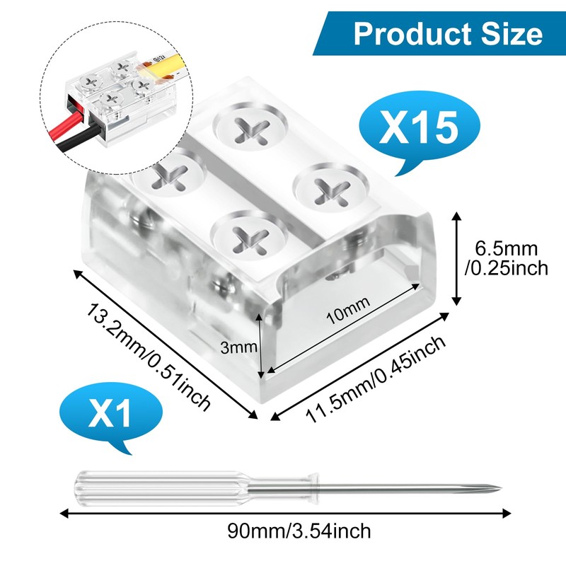 RGBZONE 15 Pcs 2-Pin 10mm LED Strip to Wire Connectors