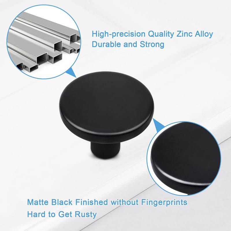 WEAVERBIRD Pack of 4 Black Cupboard Knobs, Round Chest of