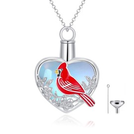 Cardinal Urn Necklace 925 Sterling Silver Moonstone Urn Pendant for Ashes Cremation Necklace Keepsake Memorial Jewelry Gifts for Women
