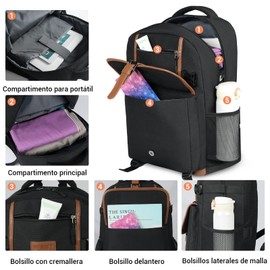 Mochila para laptop 15,6 pulgadas Mochilas de viaje Mujeres y hombres Mochila impermeable para estudiantes para la Viajar Negocios Trabajo, Negro