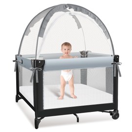 Crib Tent to Keep Baby from Climbing Out - Crib Net to Keep Baby in - Mesh Crib Climbing Prevention, Pop Up Baby Crib Tent, Two-Way Self-Locking Metal Zipper (Grey, Small)