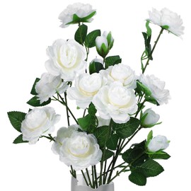 MAGICLULU 6Pcs Peonies Artificial Flowers White Fake Peonies Bouquet Silk Flower Leaf for Faux Floral Arrangements Centerpiece Table Wedding Party Home Decor (25.6 Inch Tall, )