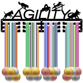 CREATCABIN Dog Agility Medal Holder Dog Medal Hanger Medal Rack Display Hanging Awards Wall Mounted Home Decor Dog Agility Competition Race Winner Gift for Pet Owner Men Women 15.7x5.9 Inch Silver