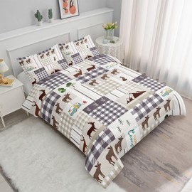 Datura Home Happy Camper Comforter Set - Rustic Lodge and Deer Printed Quilt Bedding Set With 1 Comforter and 2 Pillowcases for Boys and Girls Bedroom All Season (Twin)