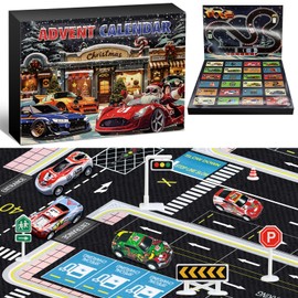 Christmas Advent Calendar 2024,Stocking Stuffer with Race Cars Track,24 Days Countdown Calendars for Toddler Boys Girls,Christmas Racing Party Favors Goodie Bags Fillers Pull Back Car Set (Christmas)