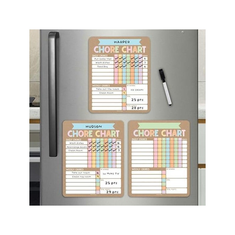 Hadley Designs Chore Charts Set of 3 for Multiple Kids:_Boho