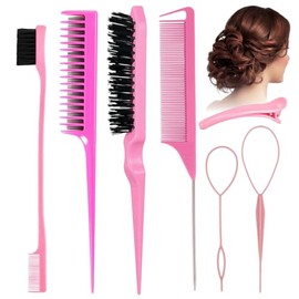 Juego de 7 peines para peinar el cabello, cepillo para el cabello, triple burla, peine de cola de rata, cepillo de borde, herramientas de cola de...  