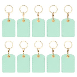 PATIKIL 10pcs Leather Keychain Blanks, 70mm Sublimation Keychain Blanks PU Leather Key Chain Bulk Keyring with Rings for Name Tag Dog Cat Collar Keys, Rectangular,Green