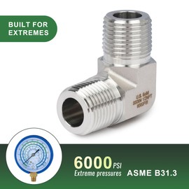 U.S. Solid 304 Stainless Steel 6000 Psi 90 Degree Barstock Street Elbow Male(1/2 * 1/2 NPT)
