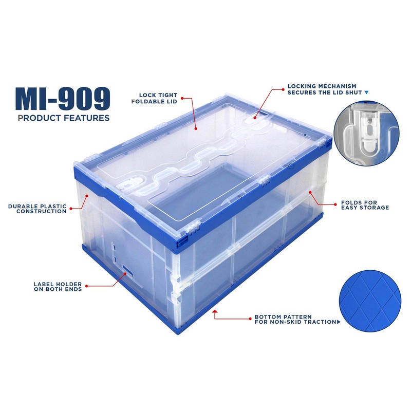 MOUNT-IT! Collapsible Storage Bin with Attached Lid [65 Liter] Folding