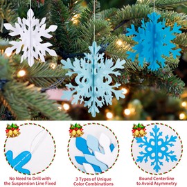 Becellen Pack of 12 3D Snowflakes Decoration Christmas Tree Decorations Blue Paper Snowflake White Hanging Decorations for Christmas Tree