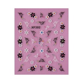 Generic Rhinestone Flowers Rose Daisy Stripes Nail Decals Stickers Xf302 Nail Wraps Art Stickers Manicure Supplies for Women for Home Nails Full Long Lasting Easy Apply and Remove