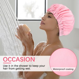 Tyqour Reusable Shower Cap, Hair Cap for Shower, Washable Hair Cover, Waterproof Shower Bonnet, Elastic Bath Hat Cap for Long Hair Silk Hair Bonnet(Pink)