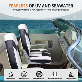 Qcunmag Folding High Back Boat Seats 2 Pack, Waterproof Boat Captain Chairs, 4 Mounting Screws Included, White and Black