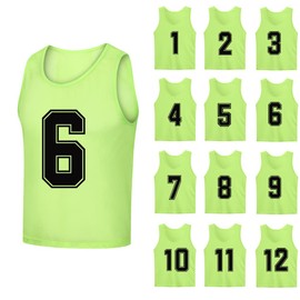 SHIJIXING 12 Pack（1-12） Numbered Pinnies/Soccer Training Bibs/Basketball Jerseys for Kids,Youth and Adults (XL, 1-12 Neon Green)