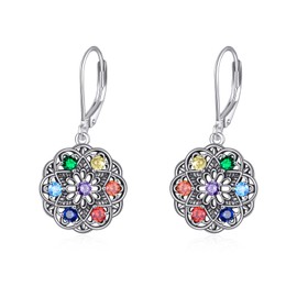Mandala Chakra Earrings for Women 7 Chakra Yoga Lotus Earrings 925 Sterling Silver Chakra Jewellery for Women, Silver