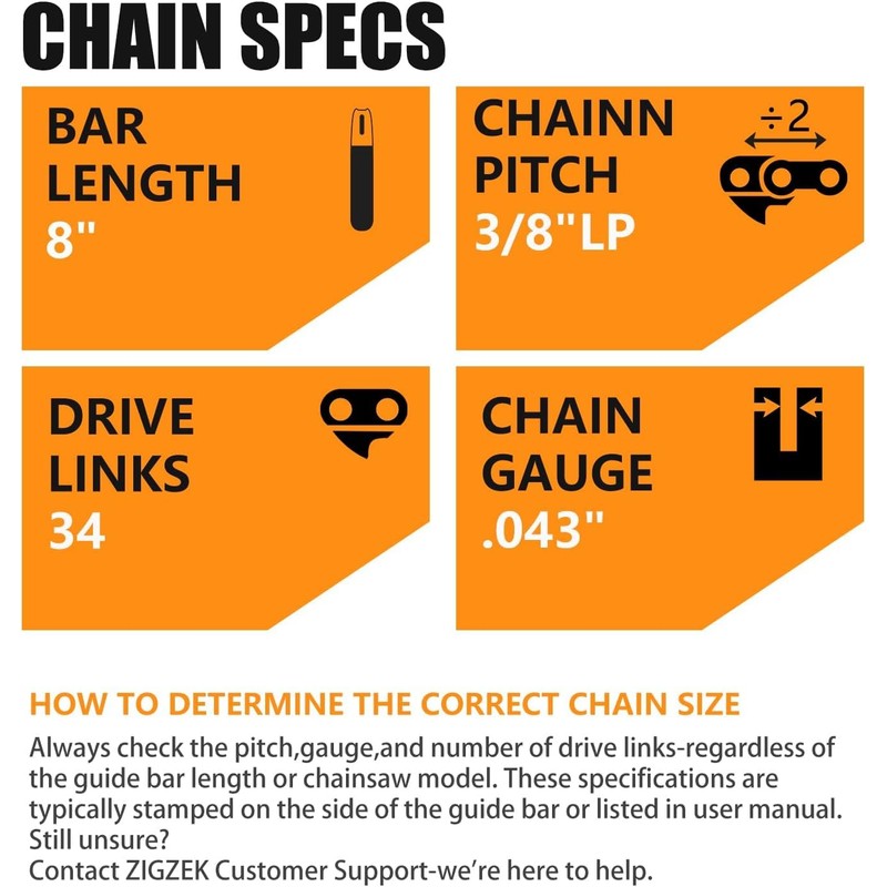 8 Inch Pole Saw Chain 3/8" LP Pitch .043" Gauge