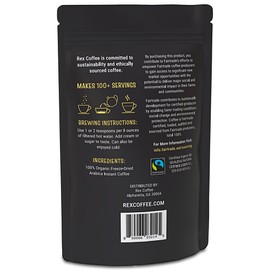 Rex Organic Fairtrade Freeze-Dried Instant Coffee – Medium Roast Arabica, 7.05 oz Resealable Pouch Bag – USDA Organic & Fairtrade Certified