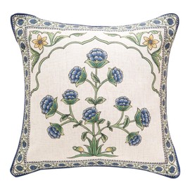 patdrea Designer Throw Pillow Covers,Blue Euro Elegant Linen with Blooming Floral Pattern Pillow Cover,Decorative Square Pillowcases Cushion for Bed Living Room Outdoor Car,18"x18"