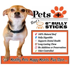 Merchandise Unlimited, Inc. Pets Plus Premium Bart's Bully Sticks for Dogs – 6 Inch, Medium Size, All-Natural, Long-Lasting Chews for Moderate Chewers – High Protein, Low Odor, Grain-Free (10-Pack)