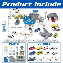 XDUOYJOY Airplane Toy Set with Trucks, Helicopter, Planes and Playmat, Airport Aviation Toys for Boys Girls, Great Gift for Birthday Christmas