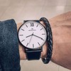 Mendozza Men's Bangle Leather Bracelet Stainless Steel Bangle Individually Adjustable