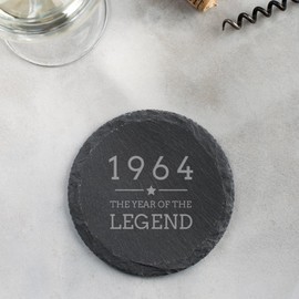 Engraved Natural Slate Coaster - 1964 The Year Of The Legend Coaster Gift | Women and Mens Gift Ideas | 60th Birthday Gifts for Boys and Girls | Thoughtful Keepsake Presents | Dust and Things