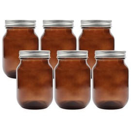 Cornucopia Amber Glass Mason Jars (6-Pack, Pint Size); 16oz Colored Glass Canning and Apothecary Jars