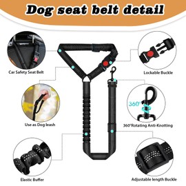 Dog Seat Belt, Pet Car Seatbelt with Elastic, 2 in 1 Adjustable Headrest Restraint Reflective Puppy Safety Harness (Black)