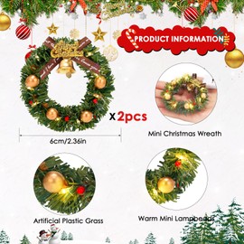 Mini Christmas Wreath, Miniature Christmas Wreath, Miniature Christmas Wreaths with Fairy Lights, Miniature, Mini Christmas Decoration Wreath, Dollhouse Christmas Wreath for Dollhouse Decoration,