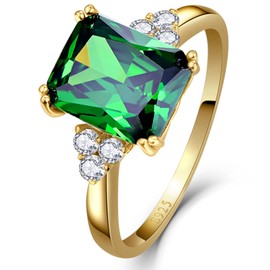 Yaresul 3.5ct Women's Green Emerald Ring for Women 14K Gold Plated 925 Sterling Silver Emerald Engagement Ring for Women May Birthstone Rings Paved Cubic Zirconia Wedding Rings Size 6