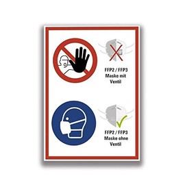 Sticker Prohibition FFP2 / FFP3 Mask with / without Valve Bid Sign Film Red / Blue Similar to ISO 7010 | Choice of Sizes Made in Germany, Size: 10 x 15 cm
