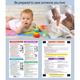 Infant and Child First Aid Magnets (2 Pack) - CPR, Choking, Poison, Burns, Dental - Emergency First Aid Reference Charts - Two-Sided, Laminated Card, 8.5 x 11 inches