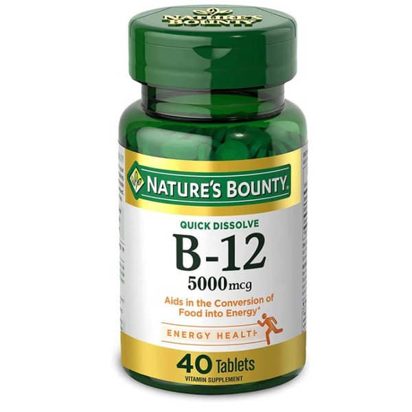 Nature's Bounty B-12 5000 mcg Supplement Quick Dissolve Natural Cherry Flavor - 40 Tablets, Pack of 3