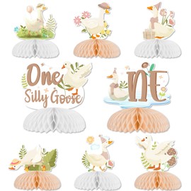 Jollyboom One Silly Goose Birthday Party Decorations, 8PCS Goose Theme 1st Birthday Table Honeycomb Centerpieces Beige Table Decorations Neutral for Boys Girls Farm Animal Theme First Party Supplies
