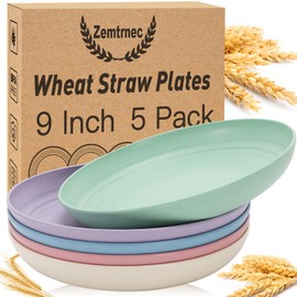 IJRPLM Unbreakable Wheat Straw Plates, 5 Pack 9 Inch, Reusable, Dishwasher & Microwave Safe, BPA Free, Lightweight for Kitchen, Camping, Picnic