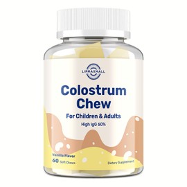 Bovine Colostrum Chews Supplement with 60% IgG for Humans Women Men Kids- for Immune, Gut, Bone, Joint, Cognitive, Overall Growth, from Grass-Fed Cows & Vanilla Flavor, 60 Soft Chews