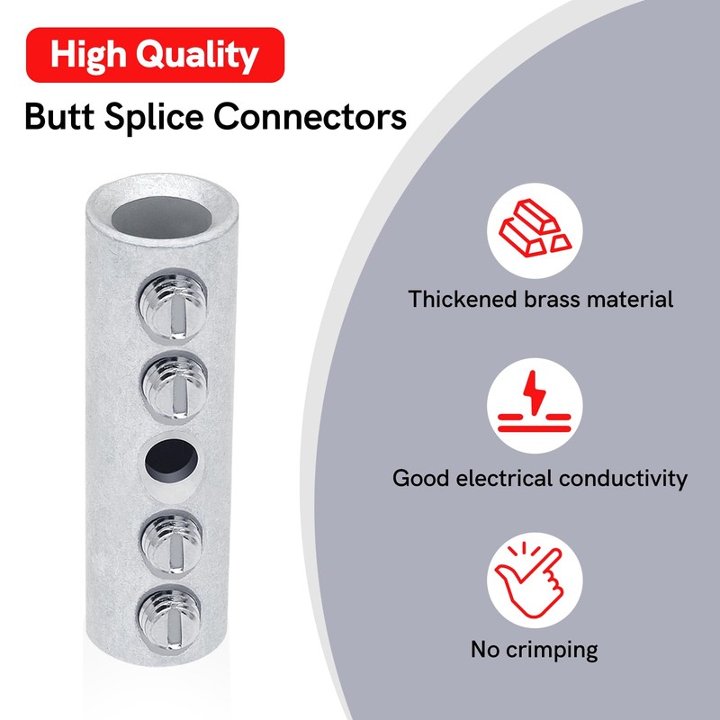 BAALA 4 Gauge Wire Butt Connectors Kit Pure Brass, 6PCS