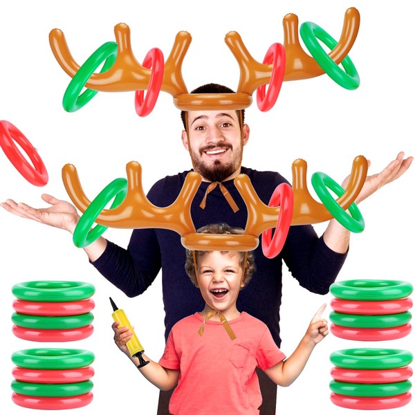 Angooni 2 Pack Inflatable Reindeer Antler Ring Toss Game for
