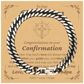 DARIN GIFT To Our Grandson Cuban Link Bracelet Gifts For Grandson From Grandma Grandpa - God's Love Will Always Be There - Catholic Christian Baptism First Communion Confirmation Christmas Gifts