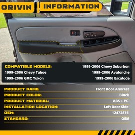 ORIVIN 12472876 Front Driver Side Door Armrest Handle Compatible with 1999-2006 Chevy Suburban Silverado Sierra Tahoe Avalanche Escalade & GMC Yukon, Front Left Side Door Arm Rest with Handle