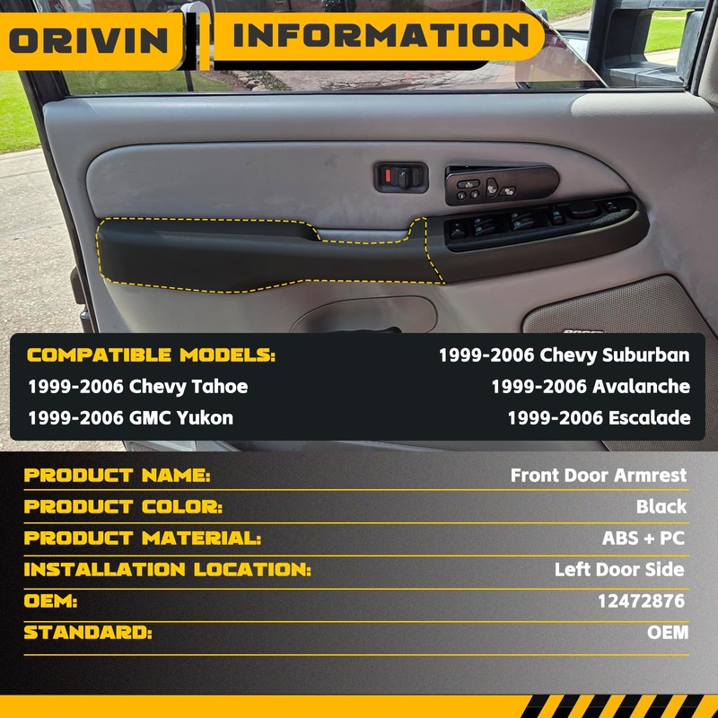 ORIVIN 12472876 Front Driver Side Door Armrest Handle Compatible with