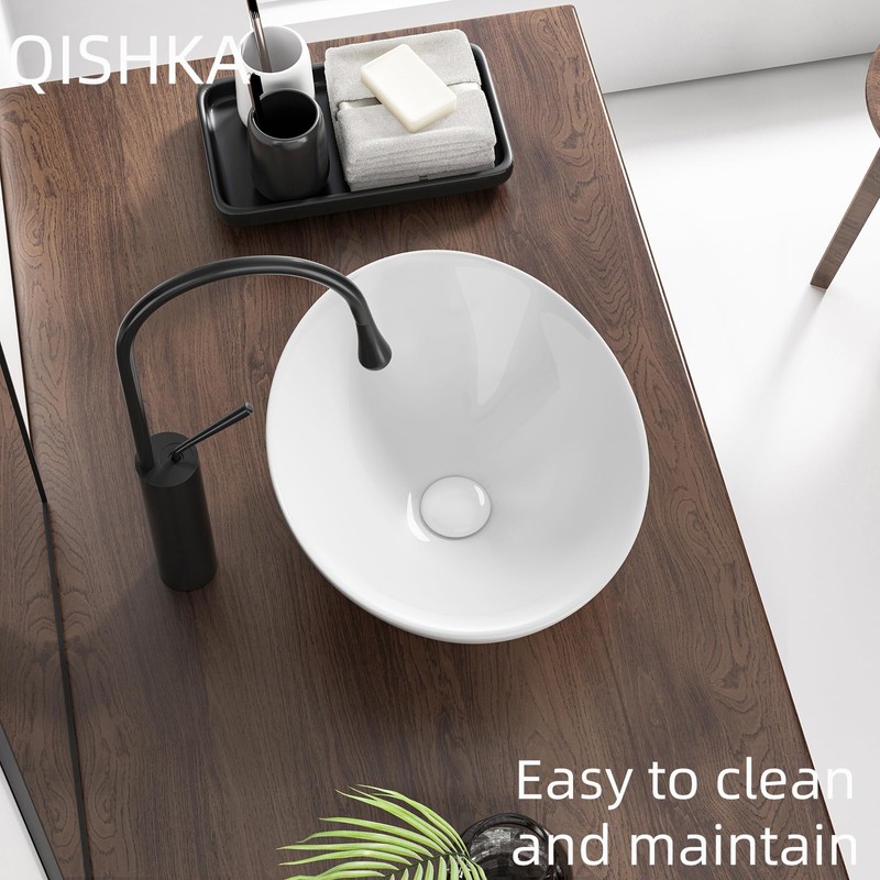 Oval Bathroom Vessel Sink Above Counter, QISHKA 16" x 13"