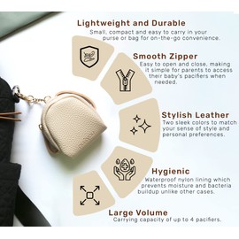 purifyou Juego de 2 fundas de piel para chupetes y pezón, color negro y beige, funda para bolsa de pañales y cochecito, caja para chupetes para viajes, mantiene los bebés limpios y accesibles