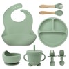 8pzs Platos para Bebe Silicon, Set Alimentacion Complementaria Bebe (Verde)