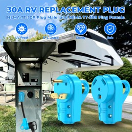 NEMA TT-30P NEMA TT-30R RV Replacement Plug, 30 Amp with Disconnect Handle, Rated for 125 V/3750 W