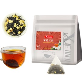 XIEJINJI Jasmine Black Tea Bags, 3.2g x 40 Count, Pyramid Clear Filter Teabag – Large Tea Bags for Multiple Brews