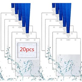 Pack of 20 Clear ID Card Holder Vertical PVC Card Holder Plastic Name Tag Badge with Lanyard, for ID Cards, Labels, Cards